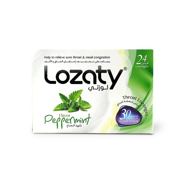 Lozaty Throat Lozenges Peppermint Flavor for Sore Throat & Nasal Congestion, 24 Pieces