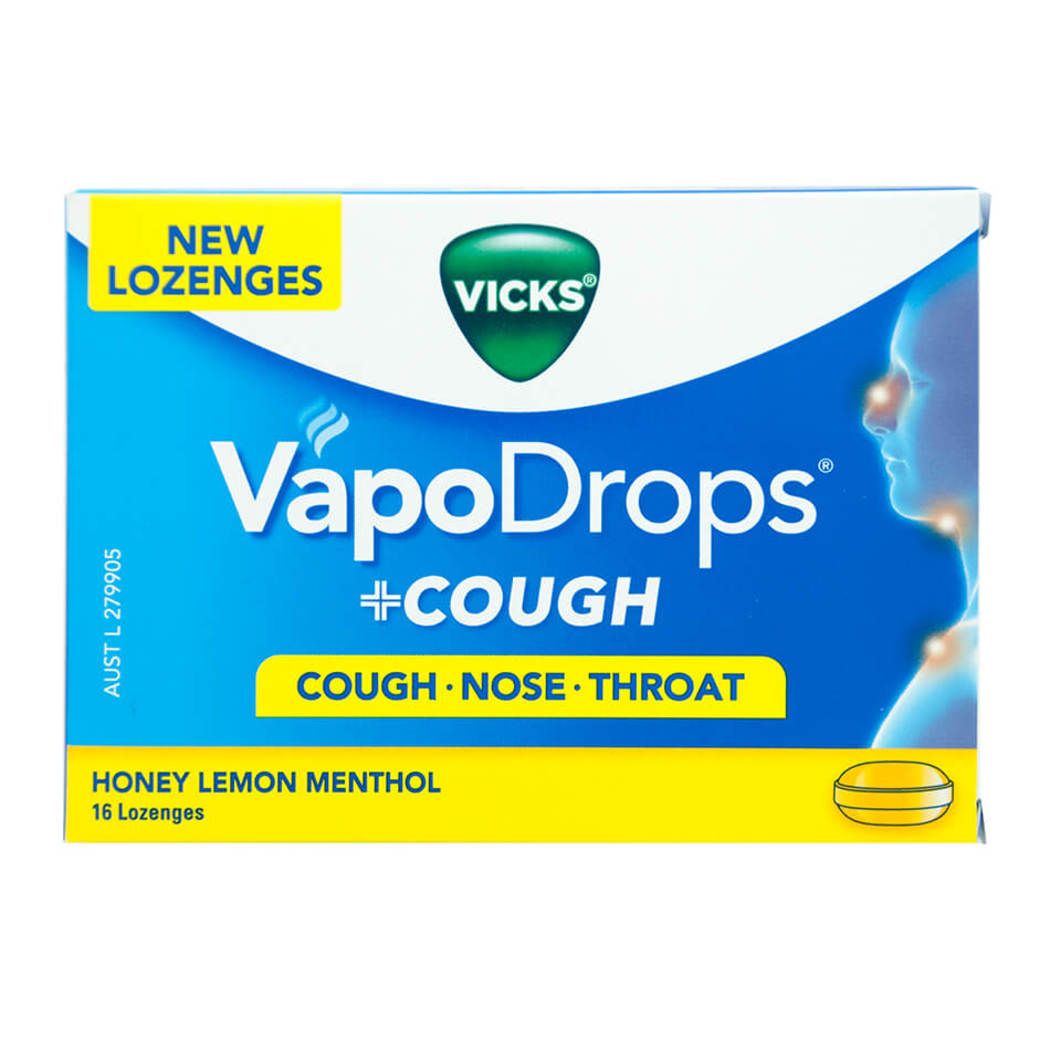 VICKS DROPS HONEY LEMON MENTHOL LOZENGES 16's