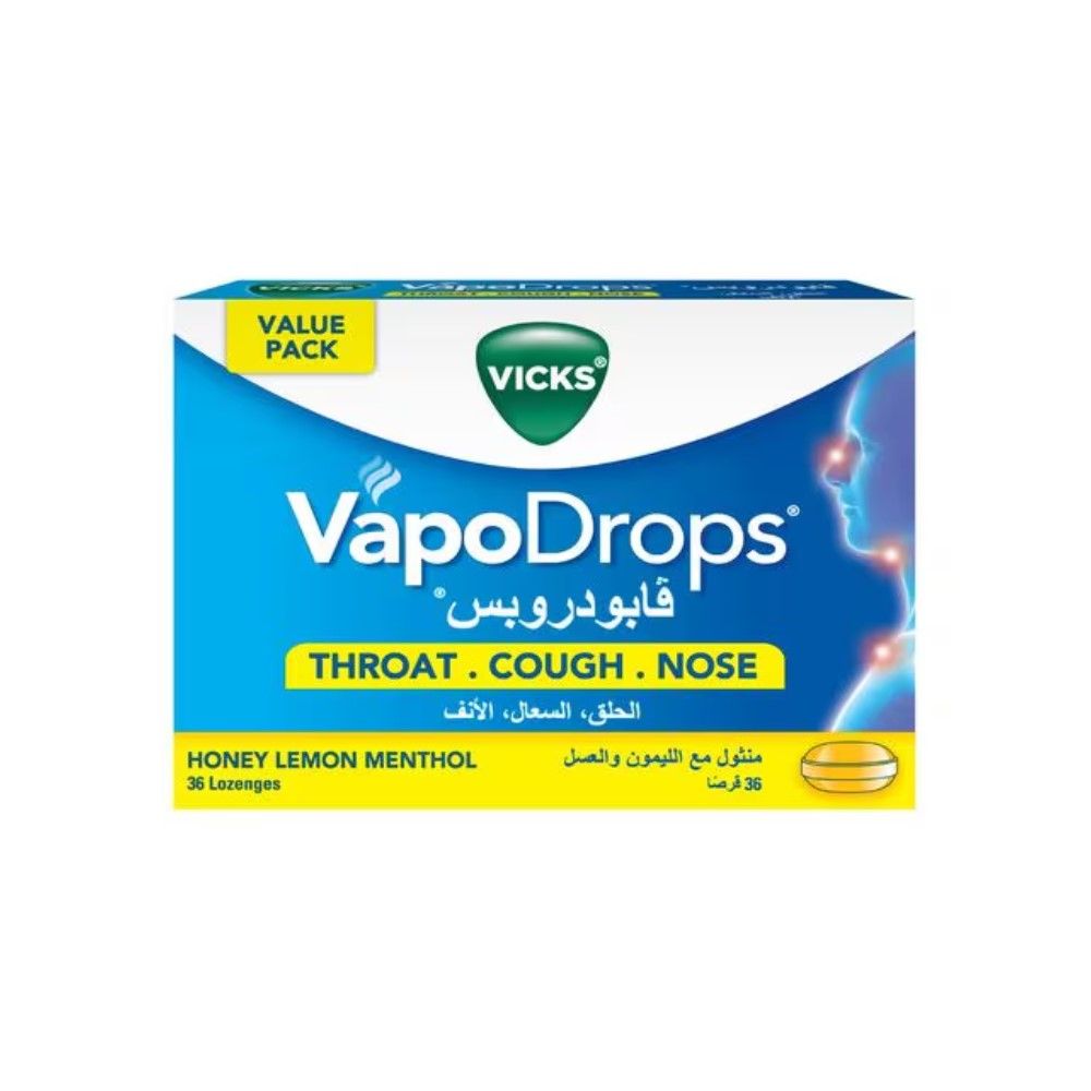 VICKS DROPS HONEY LEMON MENTHOL LOZENGES 36's