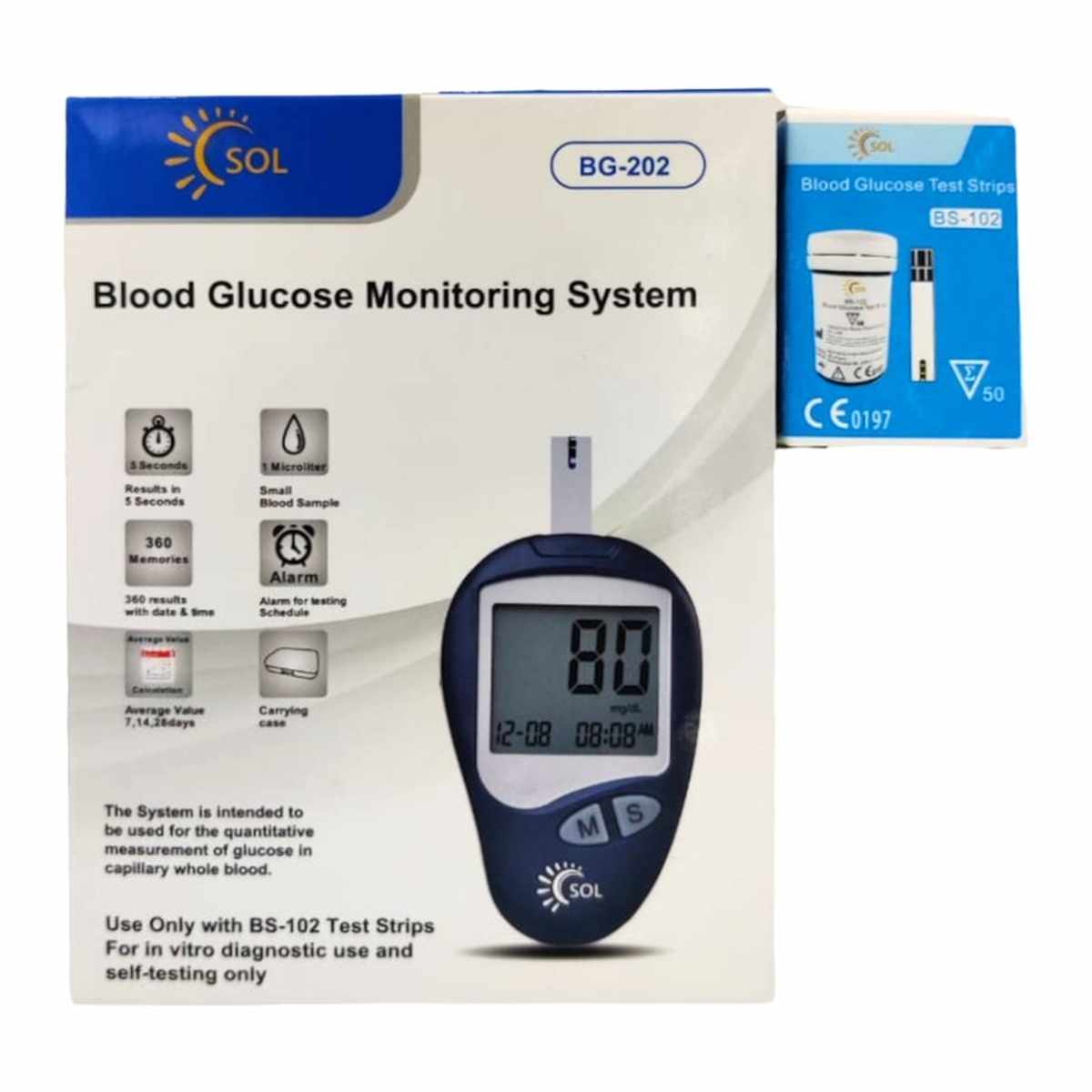 SOL BLOOD GLUCOSE MONITOR + 50 STRIPS