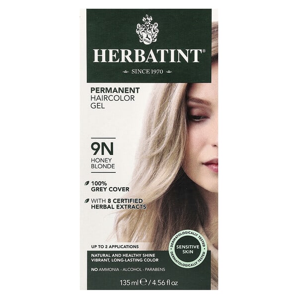 Herbatint Permanent Hair Color Gel 9N Honey Blonde - vegan, ammonia free, paraben free 1 pack