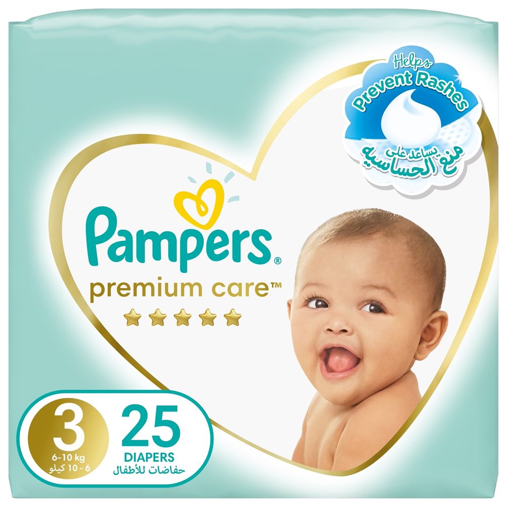Pampers Premium Care Taped Baby Diapers, Size 3, 6-10kg, 25 Diapers