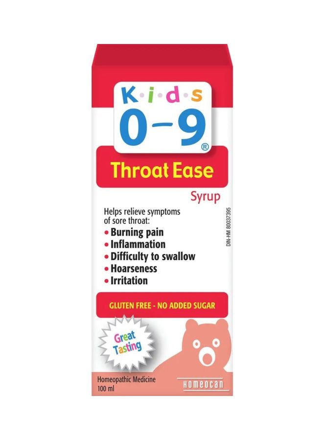 Kids Throat Ease Homeopathic Syrup For Inflammation, 0-9 Years