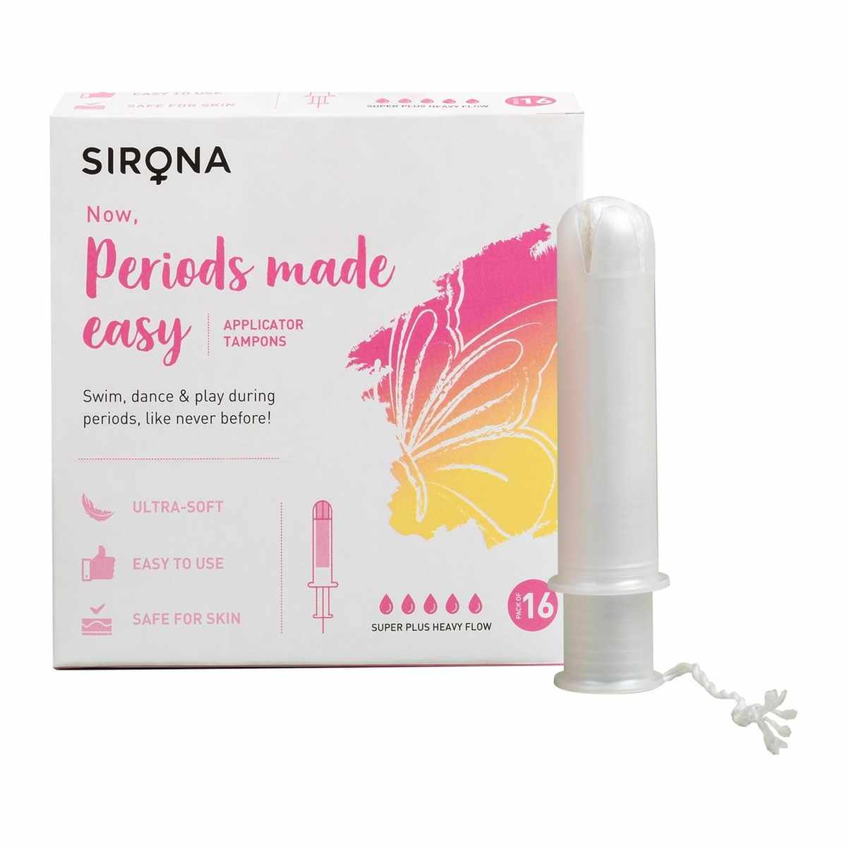 SIRONA PERIODS APPLICATOR TAMPON SUPER HEAVY 16S