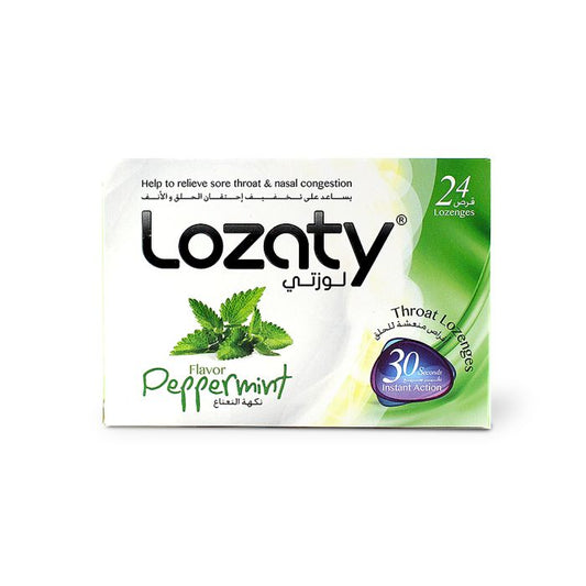 Lozaty Throat Lozenges Peppermint Flavor for Sore Throat & Nasal Congestion, 24 Pieces