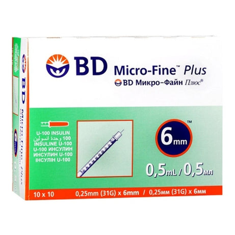 BD MICRO FINE PLUS INSULIN SYRINGE 31GX6MM 0.5ML 100S