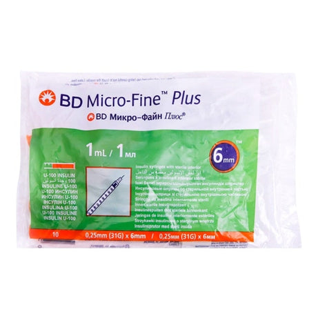 BD MICRO FINE PLUS INSULIN SYRINGE 31GX6MM 1ML 100S