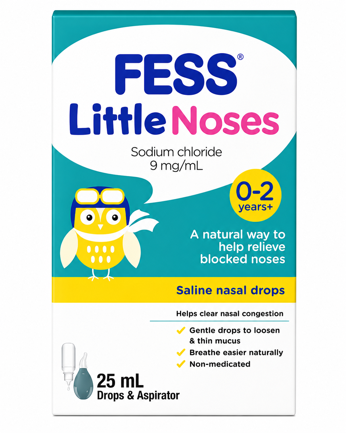 FESS LITTLE NOSES 0-3 SALINE WITH ASPIRATOR 25ML