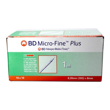 BD MICRO FINE PLUS INSULIN SYRINGE 30GX8MM 1ML 100S