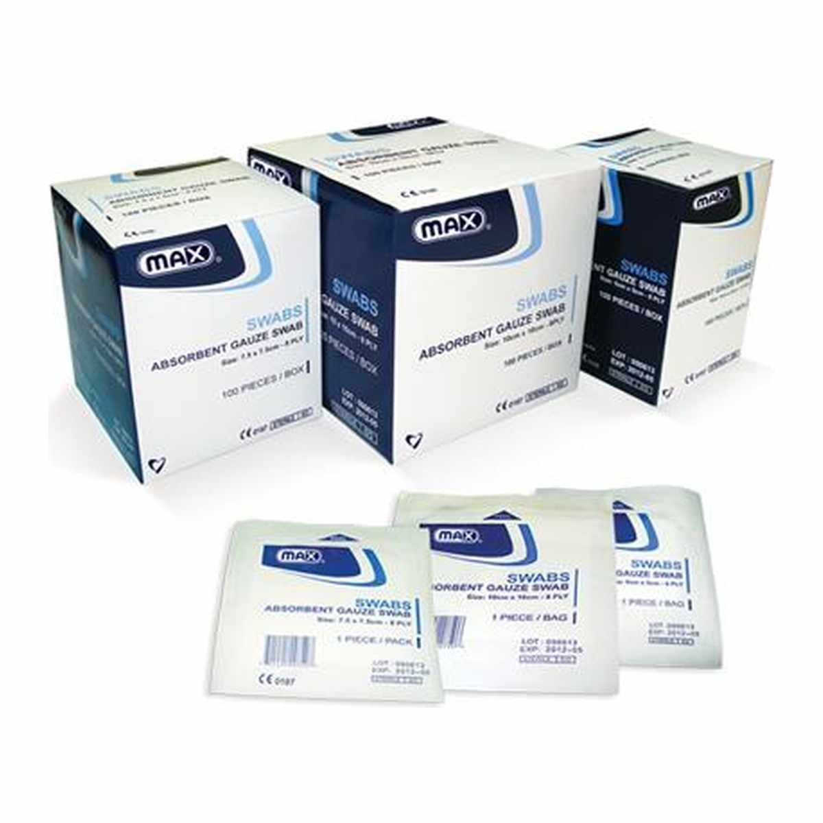 MAX STERILE GAUZE 7.5CM 7.5CM SWAB 8PLY 100PCS BOX