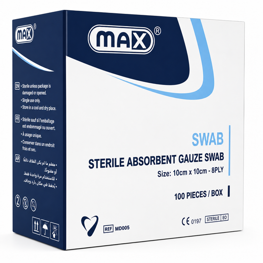 MAX STERILE GAUZE 10CM 10CM SWAB 8PLY 100PCS BOX