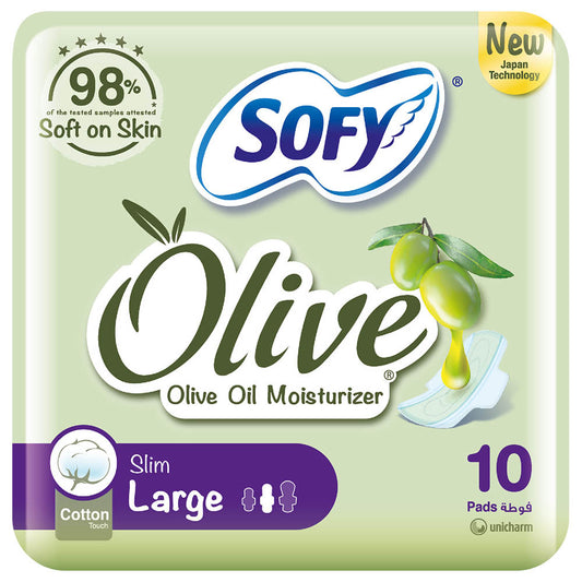 SOFY SLIM OLIVE LARGE COTTON PADS 10S