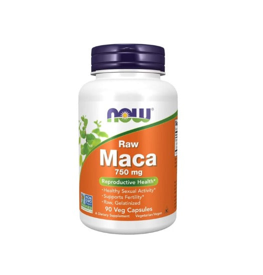 Now Raw Maca Dietary Nutrition & Supplements 750mg Veg Capsules, 90 Capsules