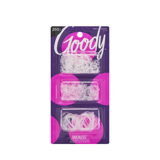 Goody Ouchless Multi Clear Ponyband Elastics, 250 Pieces