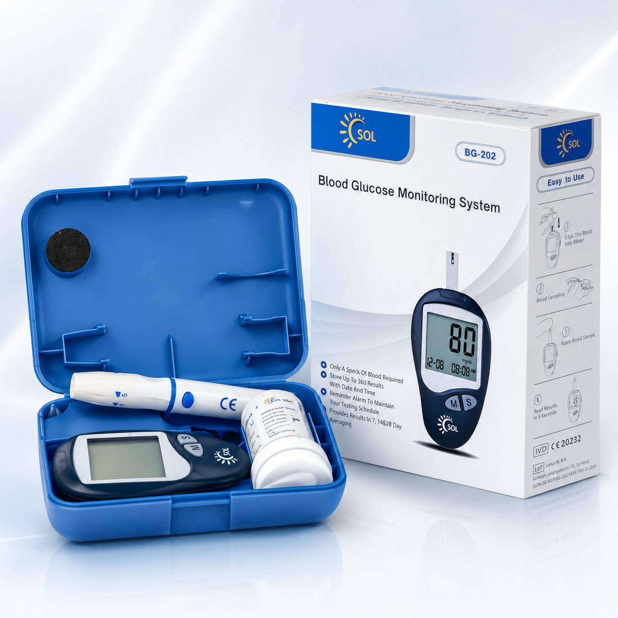 SOL BLOOD GLUCOMETER+125 STRIPS+50LANCET